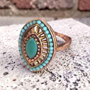 Vintage Copper Ring, Size 13, Faux Turquoise